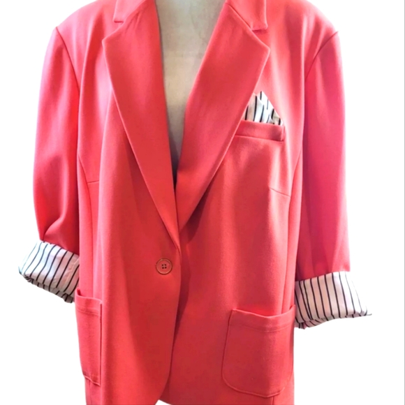 Rafaella Ladies Coral One Button Suit Jacket Lining White w/ Black Stripes 2X - Picture 4 of 6